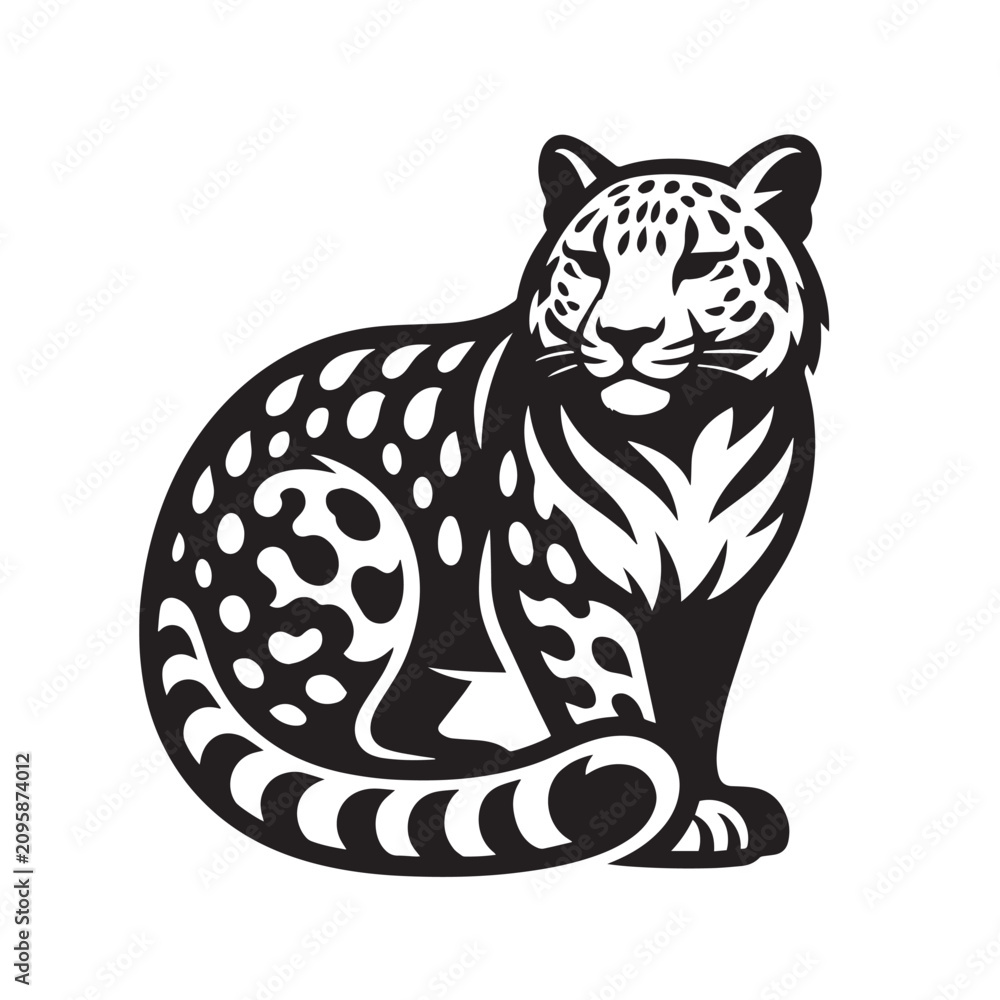 Fototapeta premium Snow leopard silhouette, Ghost of the mountains, Panthera uncia, Alpine predator outline, Himalayan wildlife shape