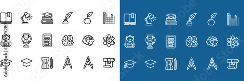 Billede på lærred A comprehensive collection of outline style icons representing various academic