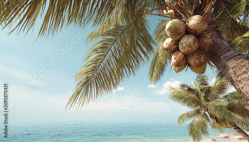 coconut trees on a beautiful beach with attractive view generated by AI 