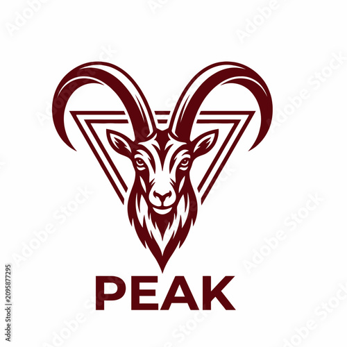 Quadro su tela Goat head with large curved horns.