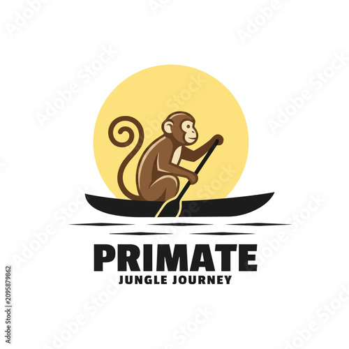 Photography Brown monkey sitting on boat.