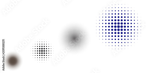 Dot halftone round circle gradient. Half tone texture background, stipple dot pattern, spot fade effect, speckled vector illustration