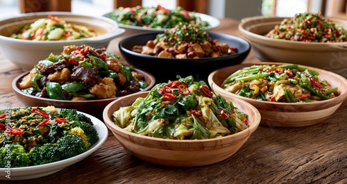 A colorful selection of traditional Taiwanese dishes showcased on a rustic wood surface, highlighting authentic flavors.