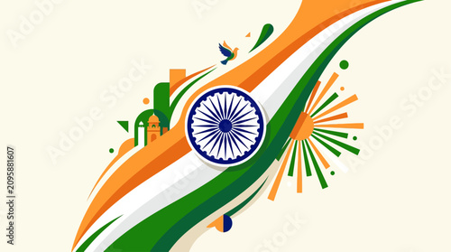 Vibrant Indian Independence Day Celebration with Flag Colors and Festive Elements