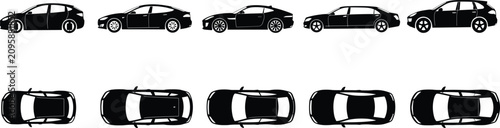Photos Car Silhouette Collection with Top View Sedan Hatchback and Side View Vehicle Ve