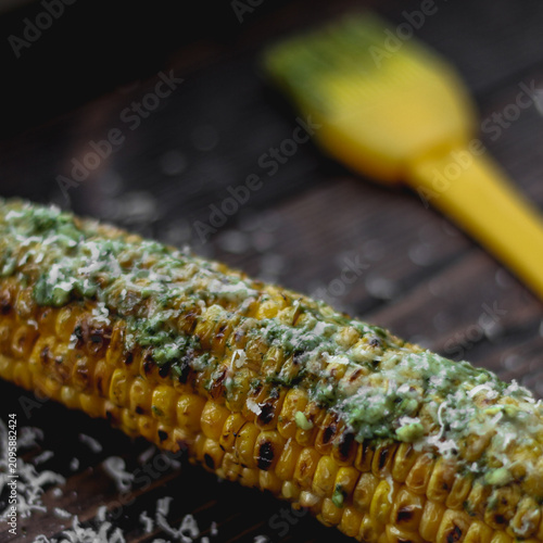 Corn with pesto and parmigiano