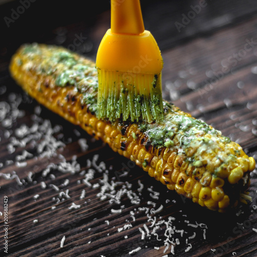 Corn with pesto and parmigiano
