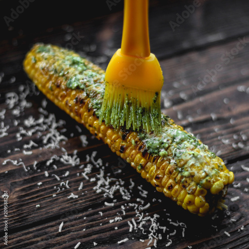 Corn with pesto and parmigiano