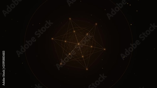 Gold abstract plexus network connecting dots and lines on dark background