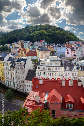 Karlovy Vary, Czech Republic. Aerial image of Karlovy Vary (Carlsbad), located in western Bohemia at beautiful sunny day.
