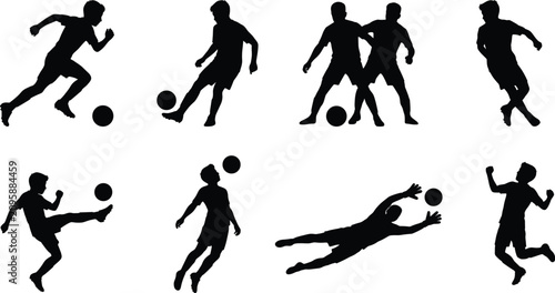 Принти на полотні Soccer Player Silhouette Collection with Dribbling Passing Goalkeeping and Footb