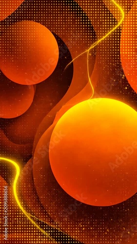 Abstract orange 3D spheres with neon lines.
