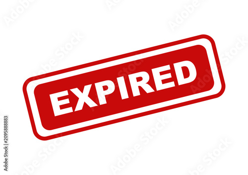 Red expired stamp text label icon with a tilted rectangular frame design for business documents and paperwork usage isolated on transparent background