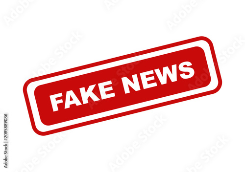 Red rectangular rubber stamp with the text fake news written in bold white letters isolated on a transparent background isolated on transparent background