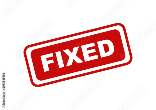Red rectangular stamp with the word fixed written in white bold letters isolated on a simple transparent background isolated on transparent background