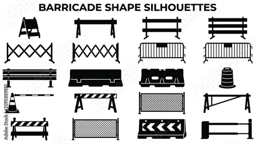 Foto Collection of various road barricade shapes and silhouettes used for constructio