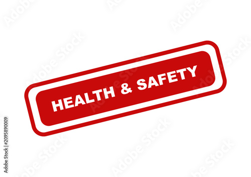 Red rectangular stamp sign with white text reading health and safety isolated on a clean simple design element graphic isolated on transparent background
