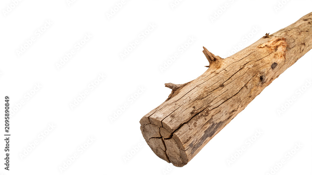 Fototapeta premium Single natural organic dry brown wooden log isolated on a transparent background