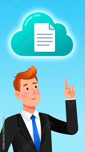 Businessman character thinking with cloud bubble icon.