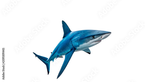 Photography Blue shark swimming marine predator ocean wildlife aquatic creature isolated on