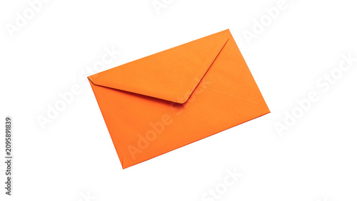 Schilderij op canvas Bright orange paper envelope greeting card mail post correspondence isolated on