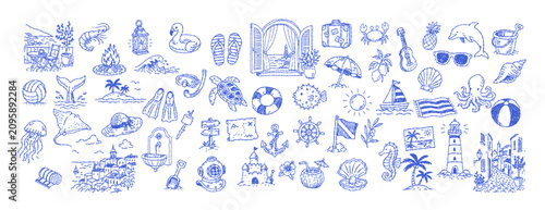Photography Mediterranean cruise and beach holiday sketch collection