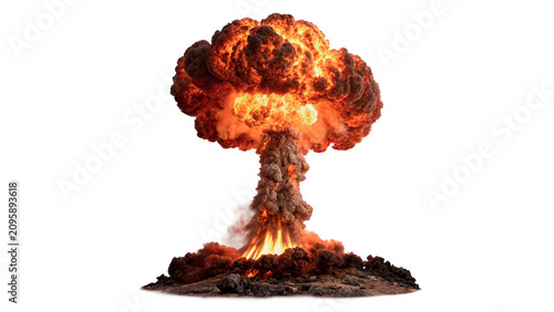 Fotografía Nuclear explosion mushroom cloud fire and smoke atomic blast isolated on transpa