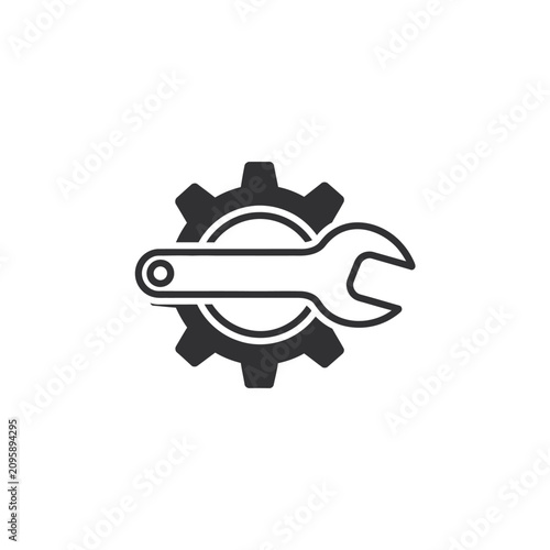 Mechanical repair and service icon with gear and wrench.