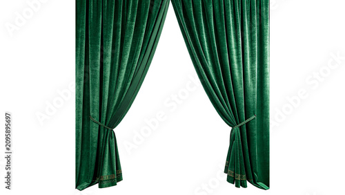 Obraz na płótnie Elegant dark green curtains classic home interior decor velvet isolated on trans