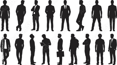 Foto Set of black silhouettes of men in various standing poses and professional corpo