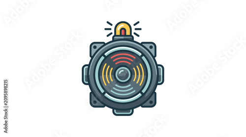 Photos A futuristic alarm device emitting signals with a light on top.