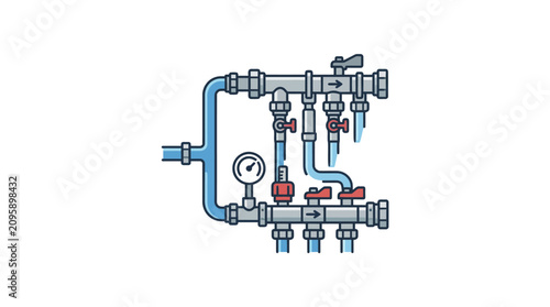 Foto Detailed illustration of industrial pipeline system with valves and gauge