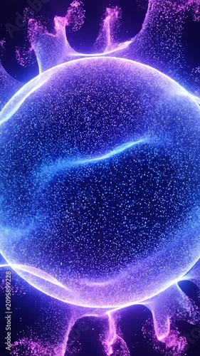 Glowing blue energy sphere on dark background.