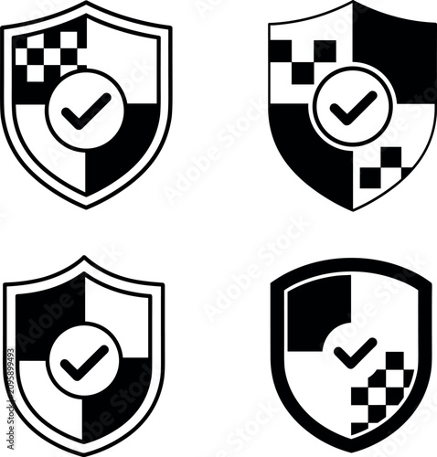 Fotografía Professional set of shield icons with checkmarks providing a sense of secure trust with flat lighting on white backdrop