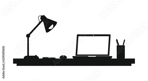 Принти на полотні Desk Lamp And Laptop Silhouette Against A White Background