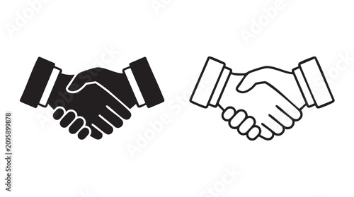Bild auf Leinwand black silhouette with line art vector icon of two hands shaking in a handshake