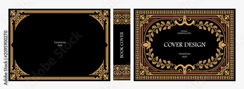 Elegant horizontal vintage book cover design with ornate Baroque frame, decorative gold ornaments, and luxurious retro style for publications, albums, posters, and premium layouts