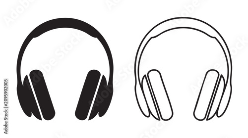 Bild auf Leinwand headphones black silhouette with line art vector icon featuring audio, music, li