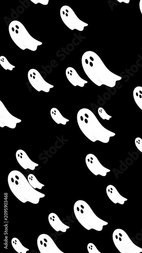 White cartoon ghost pattern on black background