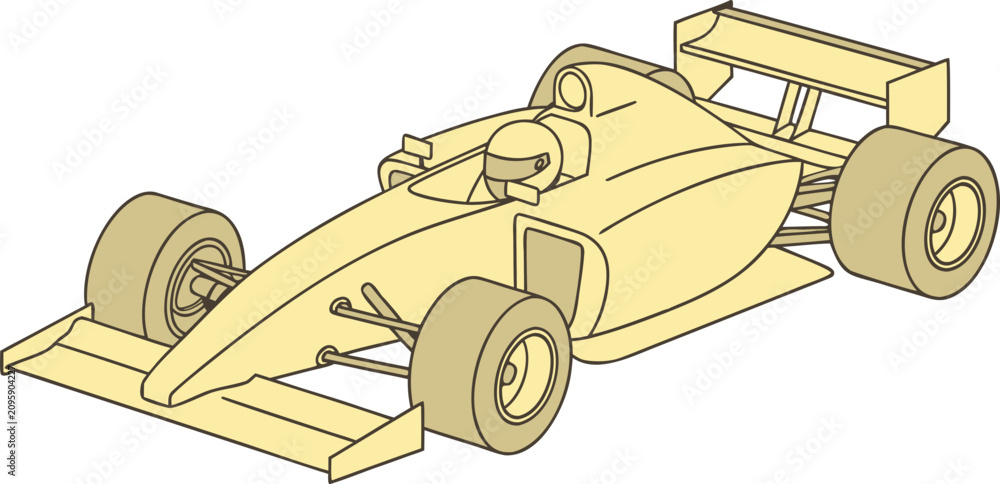 Fototapeta premium Isometric vector illustration of a formula one race car with driver in a beige and brown color palette