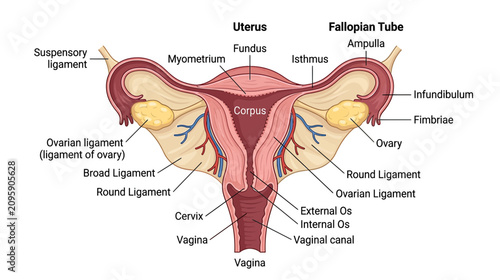 Quadro su tela Anatomical Diagram of the Female Reproductive System with Labels