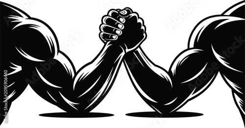 Photos Arm wrestling match between two muscular hands vector illustration vintage black