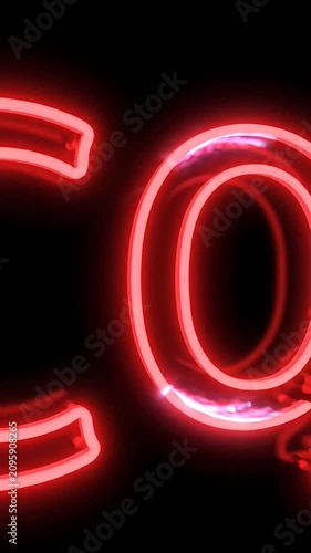Red neon CO2 chemical symbol on black.
