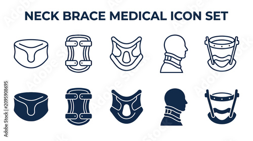 Tableau sur toile Neck Brace Medical Icon Set - Cervical Collar Line Art and Silhouette