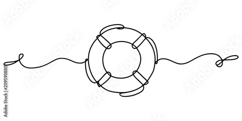 Lifebuoy ring drawn in one continuous black line