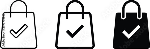 Three shopping bags with check marks, vector