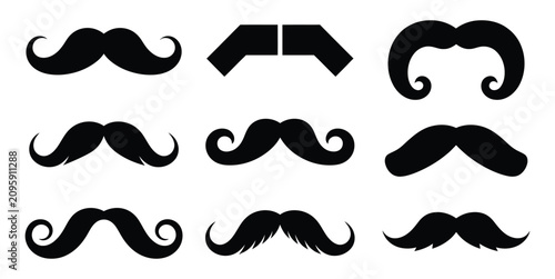 Fotografía Black mustache silhouette shape vintage barber shop vector icon set