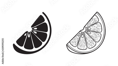Fotografie lemon wedge black silhouette with line art vector icon featuring citrus, fruit,