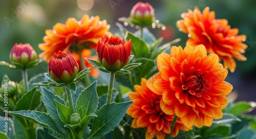 Vibrant Orange Dahlias in Full Bloom - A Close-Up of Natures Beauty.