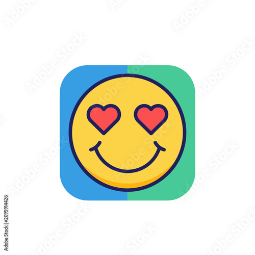 Heart eye emoji face icon on colorful background.